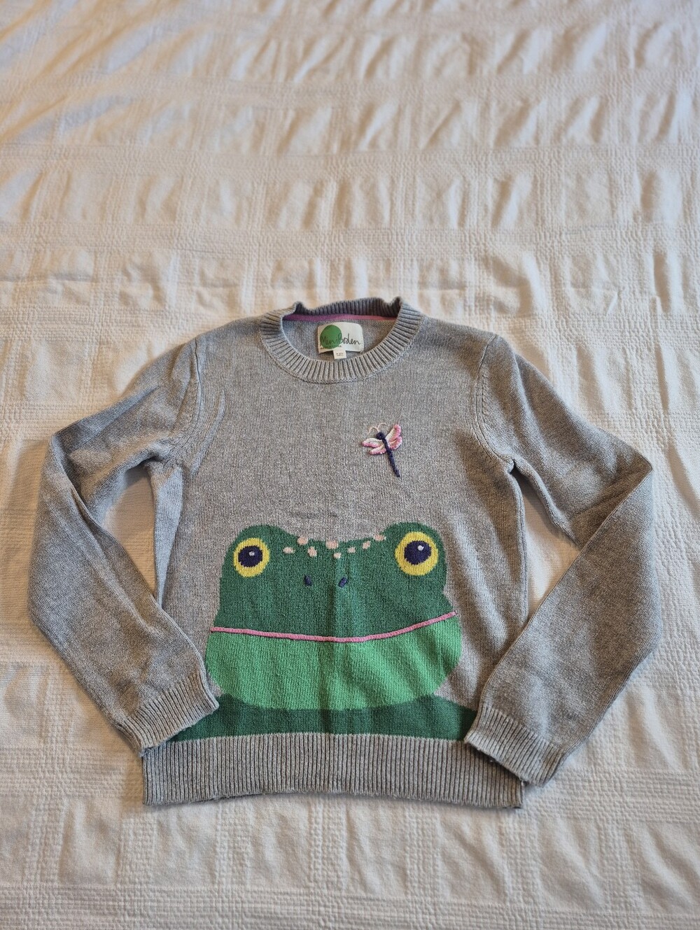 Mini Boden girls 9/10 years gray frog sweater Htf bigger size VGUC